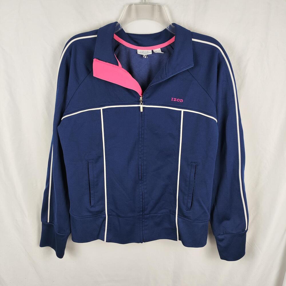 IZOD Movement Jacket Womens Large Blue Track Full Zip Contrast Piping Pockets